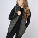 Longline High Neck Padded Vest - Olive