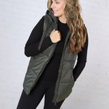 Longline High Neck Padded Vest - Olive