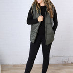 Longline High Neck Padded Vest - Olive