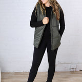 Longline High Neck Padded Vest - Olive