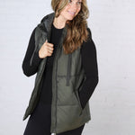 Longline High Neck Padded Vest - Olive