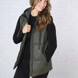 Longline High Neck Padded Vest - Olive