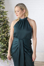 Lorana Halter Neck Front Shirring Midi Dress - Final Sale