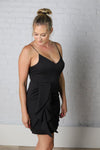 Lorena Drape Side Ruffled Wrap Cami Dress - Black - Final Sale