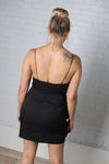 Lorena Drape Side Ruffled Wrap Cami Dress - Black - Final Sale