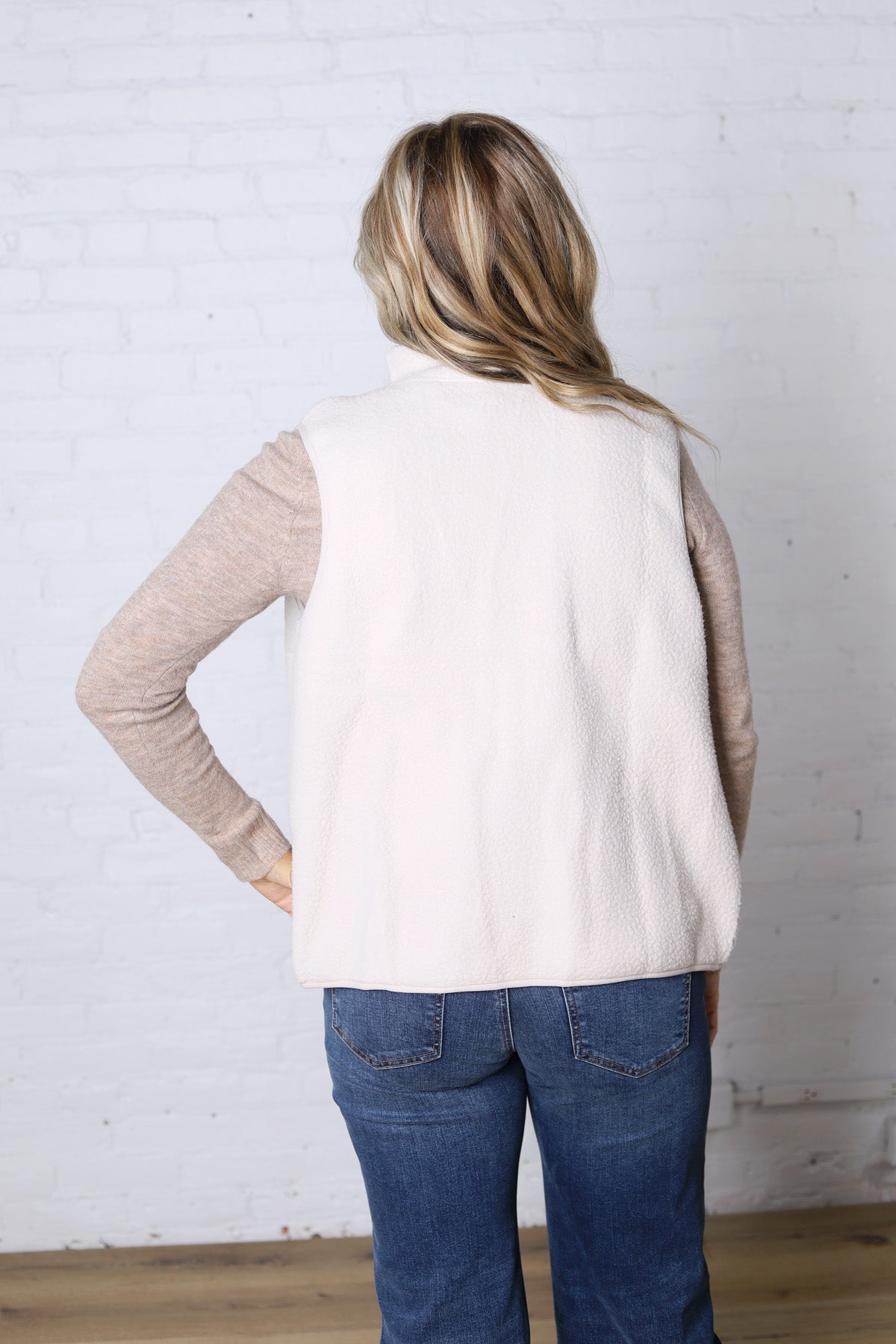 Louisa Sherpa Fleece Zipper Mock Neck Vest - Ecru