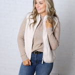 Louisa Sherpa Fleece Zipper Mock Neck Vest - Ecru