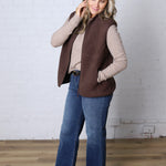 Louisa Sherpa Fleece Zipper Mock Neck Vest - Espresso