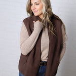 Louisa Sherpa Fleece Zipper Mock Neck Vest - Espresso
