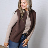 Louisa Sherpa Fleece Zipper Mock Neck Vest - Espresso
