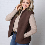 Louisa Sherpa Fleece Zipper Mock Neck Vest - Espresso