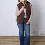 Louisa Sherpa Fleece Zipper Mock Neck Vest - Espresso