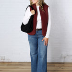 Louisa Sherpa Fleece Zipper Mock Neck Vest - Wine