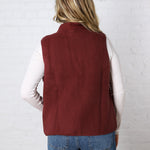 Louisa Sherpa Fleece Zipper Mock Neck Vest - Wine