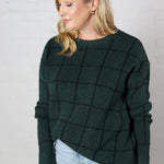 Lucinda Grid Print Pullover Sweater - Hunter Green