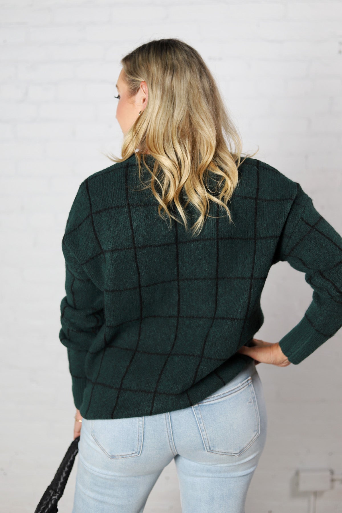 Lucinda Grid Print Pullover Sweater - Hunter Green