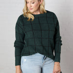 Lucinda Grid Print Pullover Sweater - Hunter Green