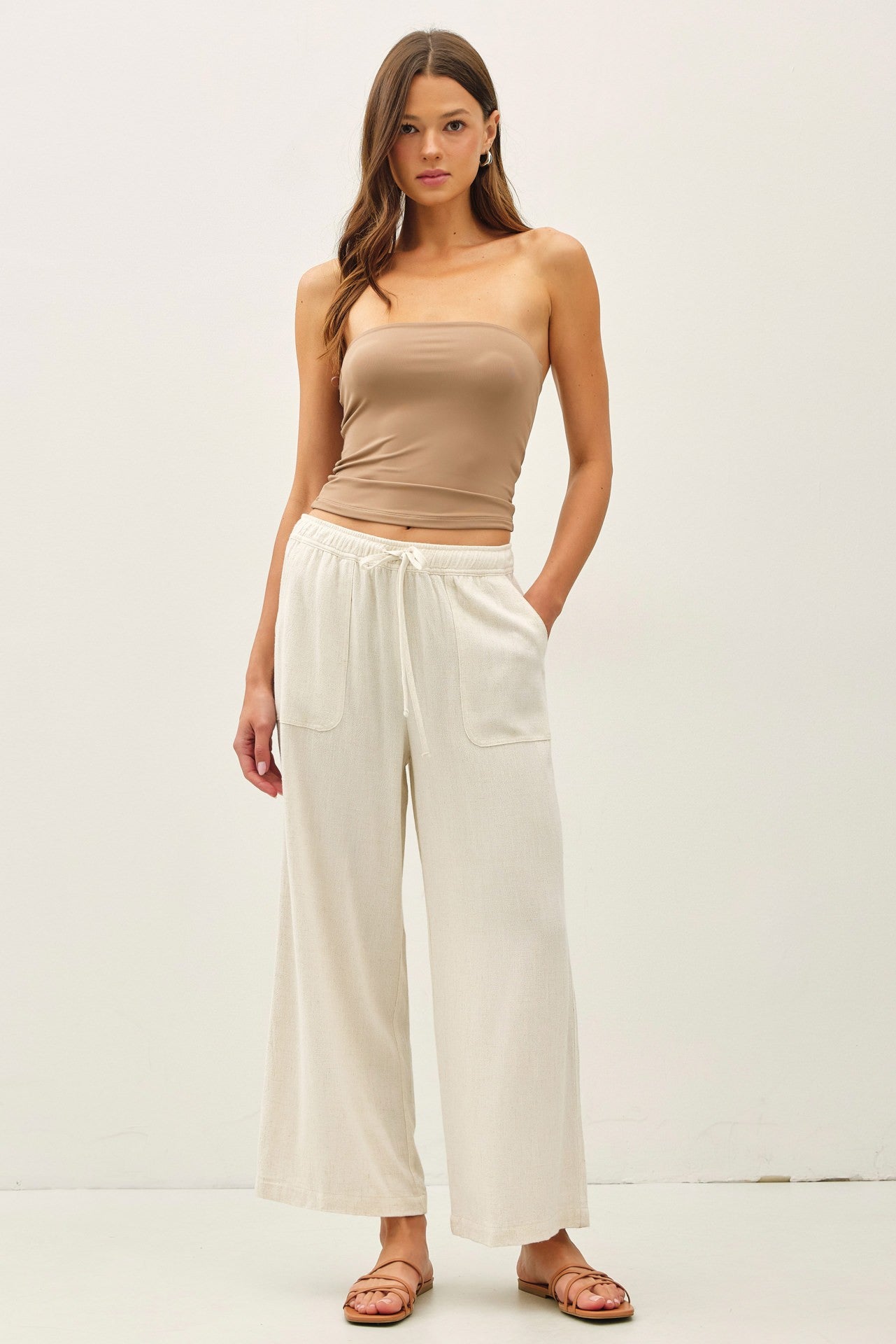 Lumi Linen Blend Wide Leg Pants - Pebble