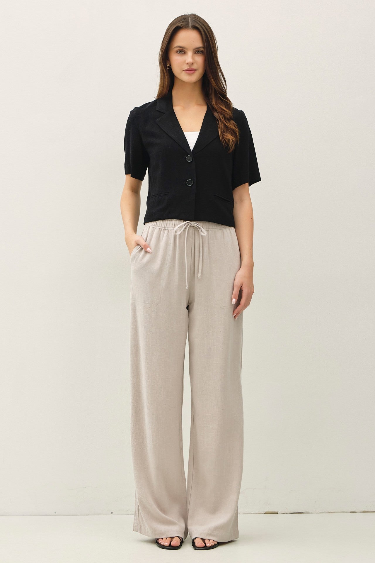 Lumi Linen Blend Wide Leg Pants - Pebble