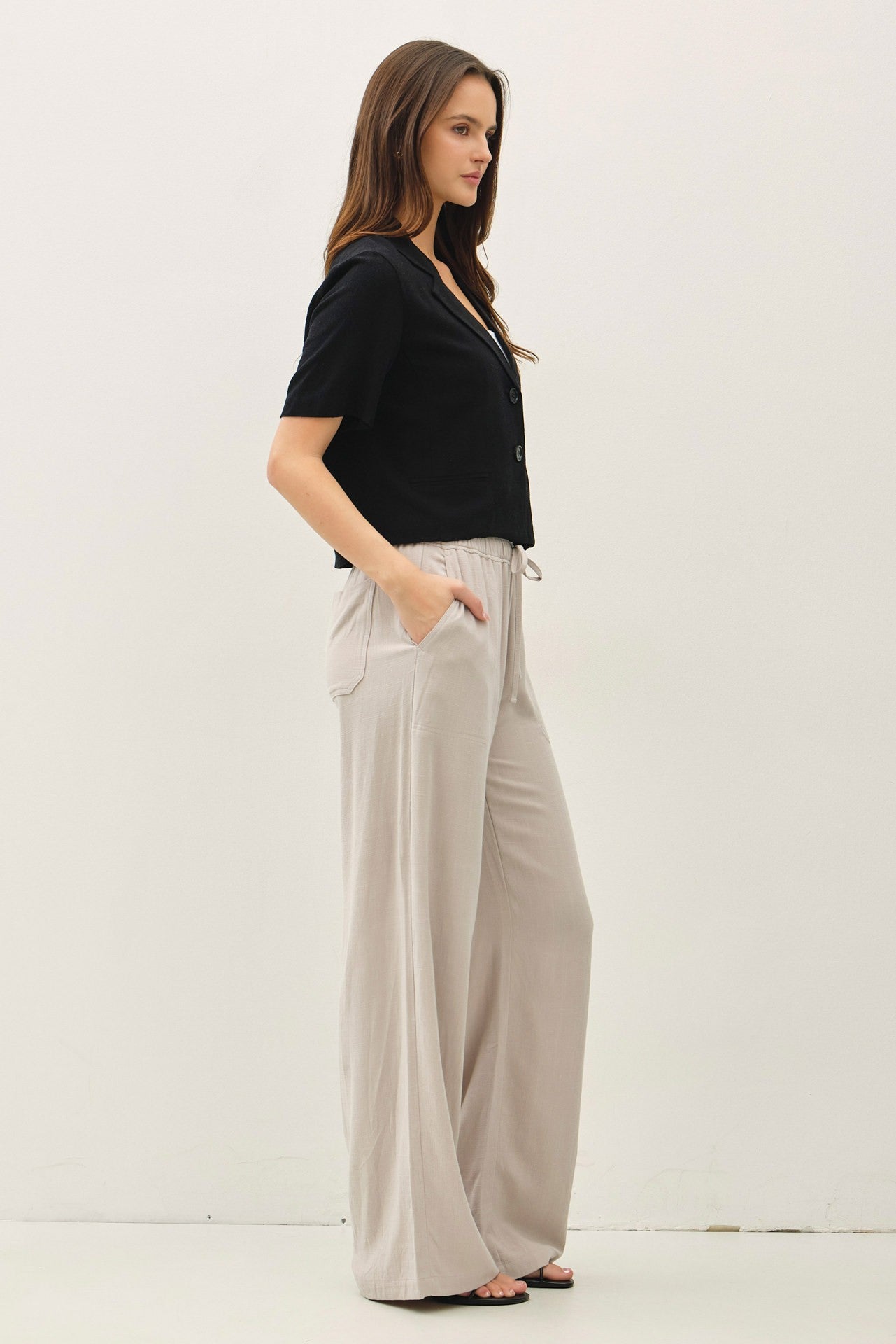 Lumi Linen Blend Wide Leg Pants - Pebble