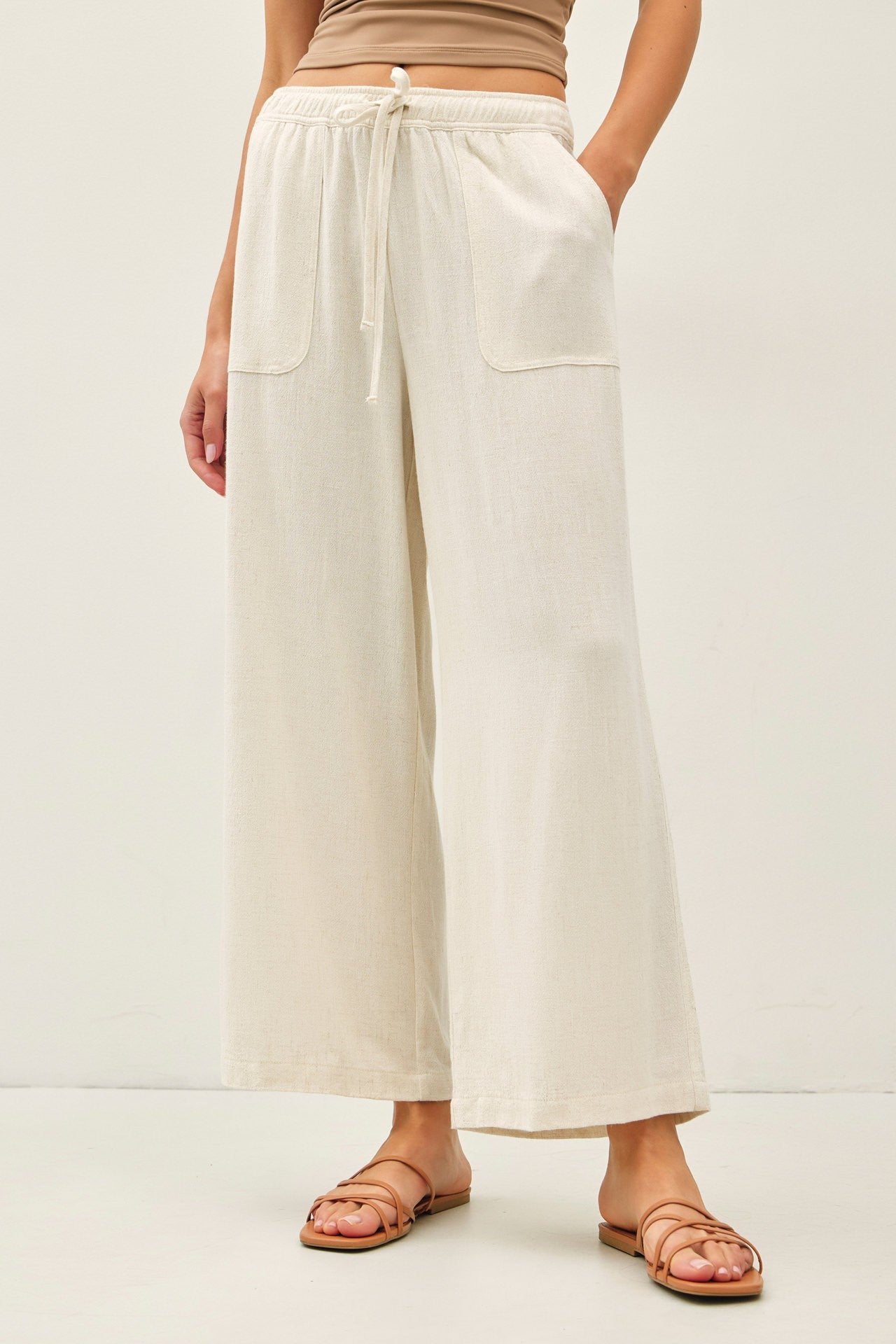 Lumi Linen Blend Wide Leg Pants - Pebble