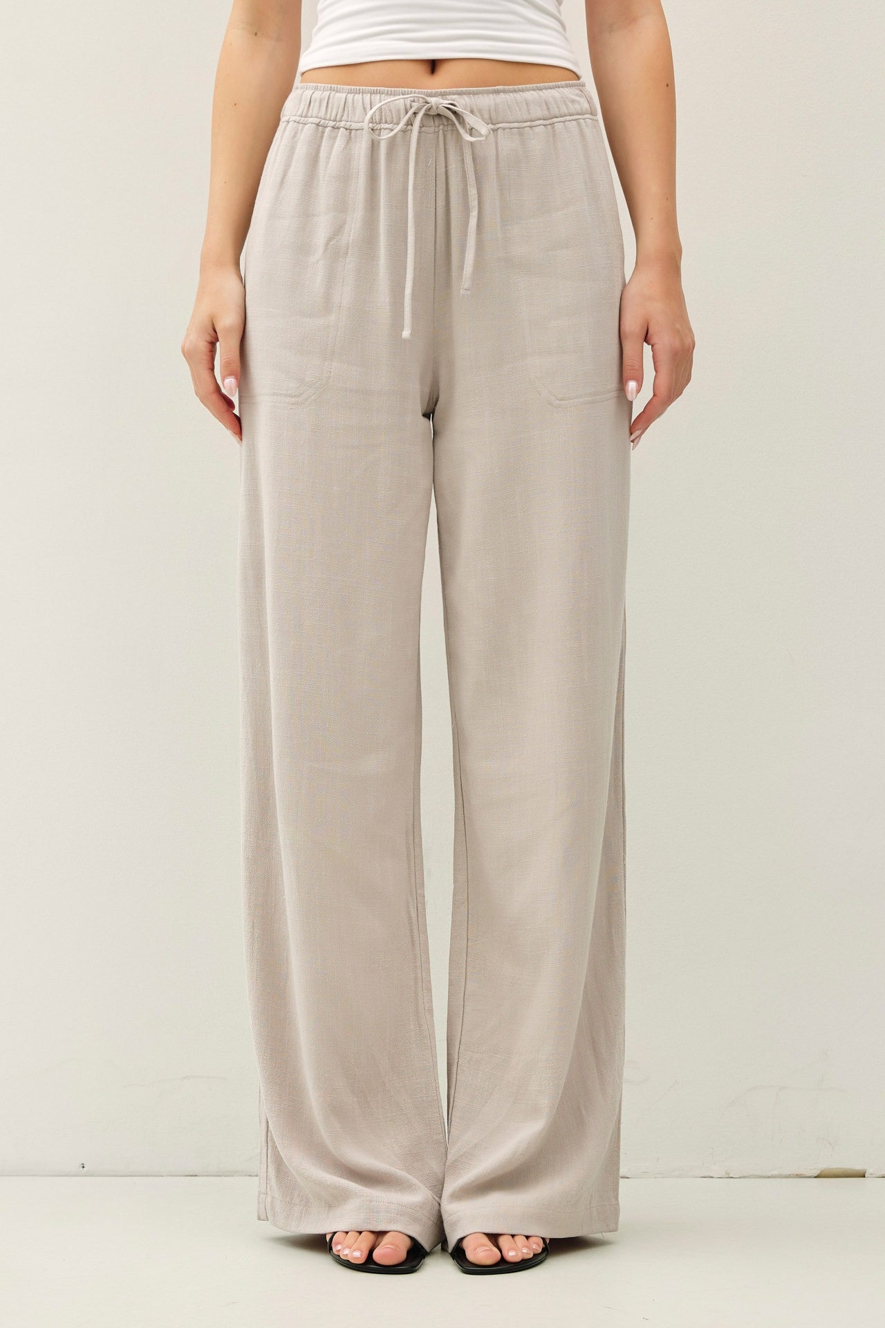 Lumi Linen Blend Wide Leg Pants - Pebble