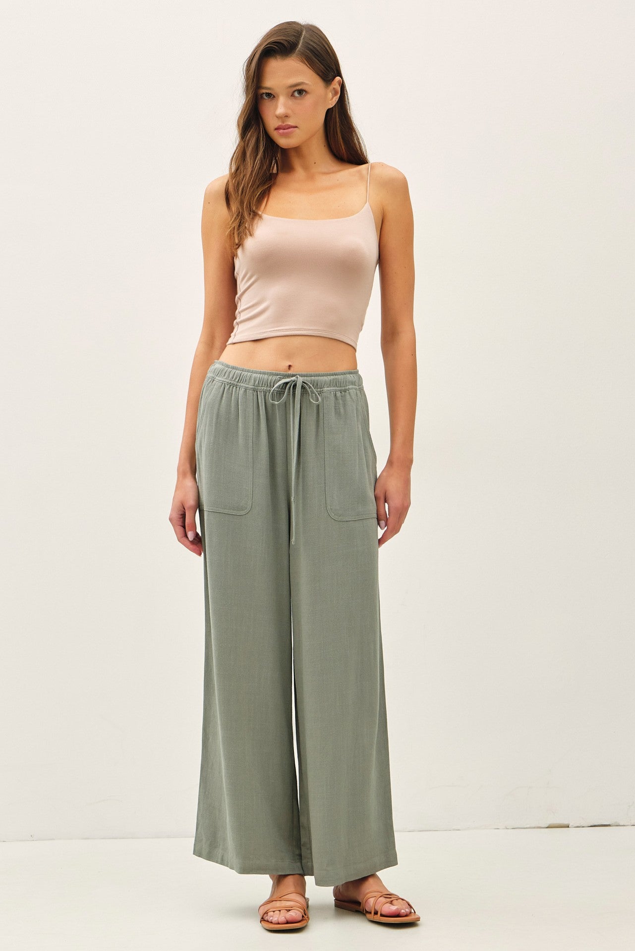 Lumi Linen Blend Wide Leg Pants - Spruce