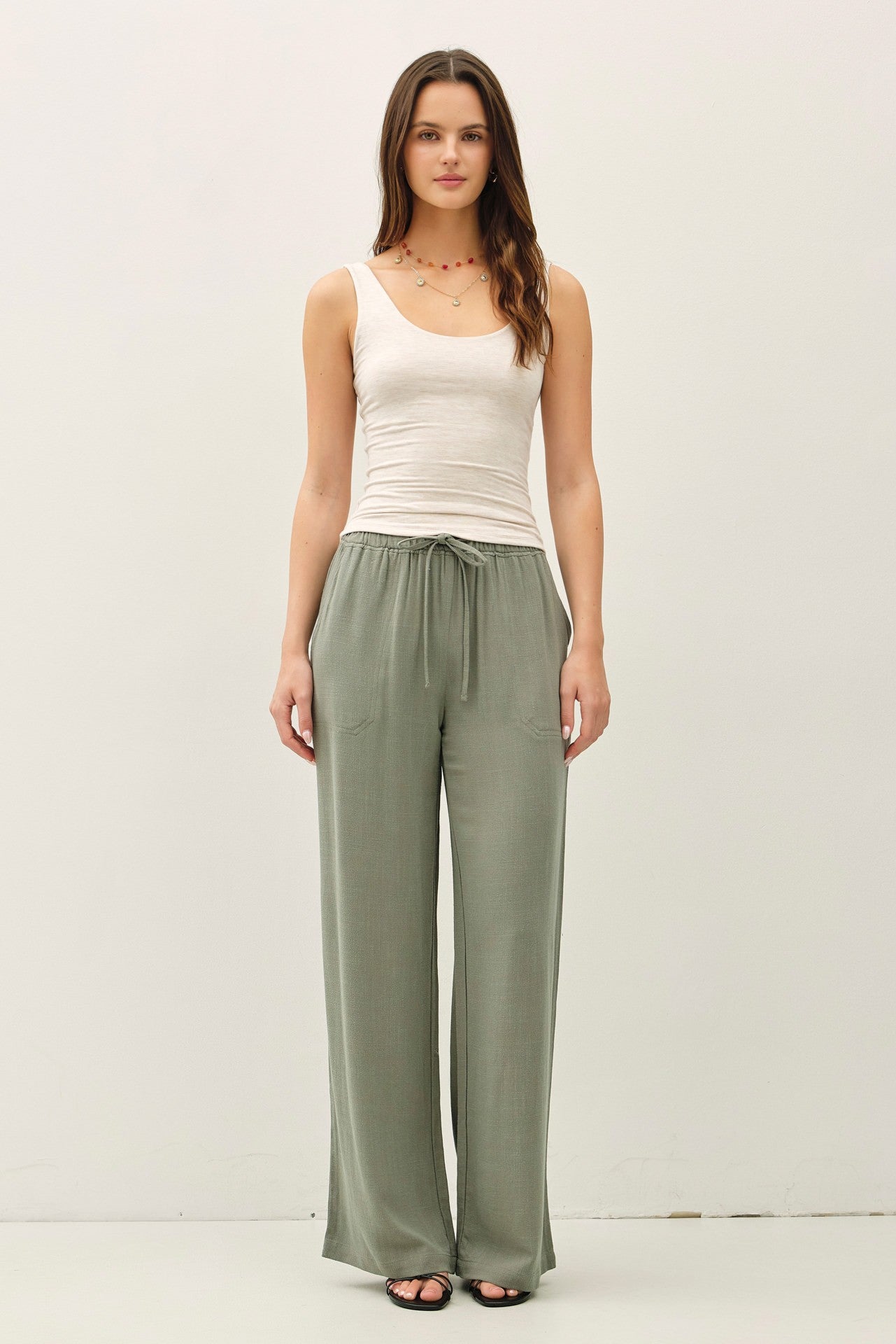 Lumi Linen Blend Wide Leg Pants - Spruce