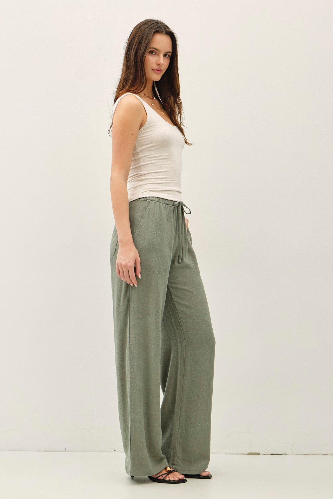 Lumi Linen Blend Wide Leg Pants - Spruce
