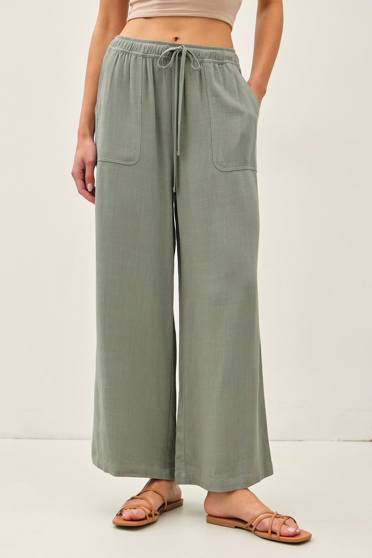 Lumi Linen Blend Wide Leg Pants - Spruce