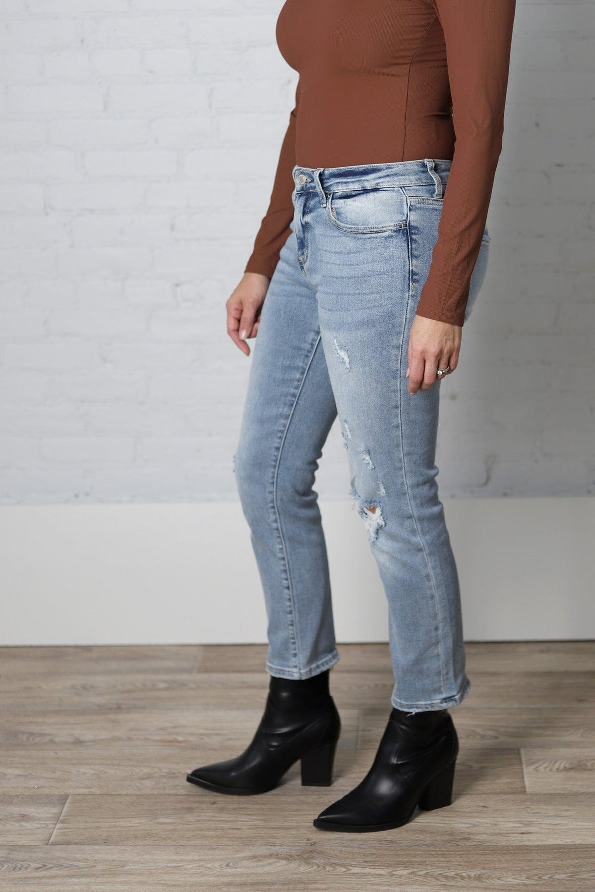 Luna Mid Rise Distressed Crop Straight by Vervet - Swing Jazz Wash - FINAL SALE