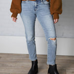 Luna Mid Rise Distressed Crop Straight by Vervet - Swing Jazz Wash - FINAL SALE