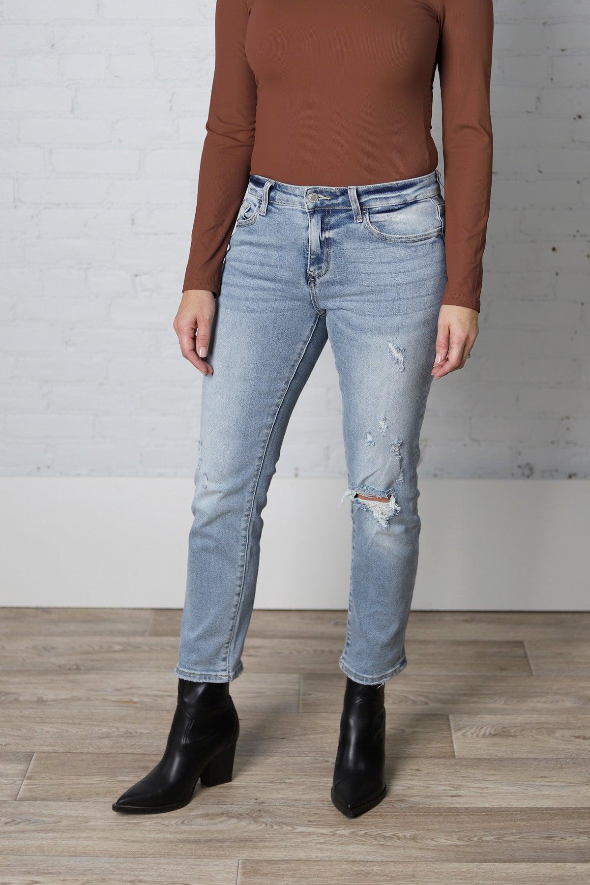 Luna Mid Rise Distressed Crop Straight by Vervet - Swing Jazz Wash - FINAL SALE