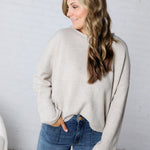 Luna Rolled Round Neck Knit Sweater - Heather Grey