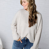 Luna Rolled Round Neck Knit Sweater - Heather Grey