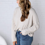 Luna Rolled Round Neck Knit Sweater - Heather Grey