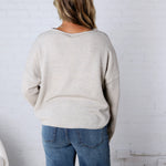 Luna Rolled Round Neck Knit Sweater - Heather Grey