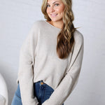 Luna Rolled Round Neck Knit Sweater - Heather Grey - FINAL SALE