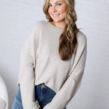 Luna Rolled Round Neck Knit Sweater - Heather Grey