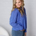 Luna Rolled Round Neck Knit Sweater - Royal Blue - FINAL SALE