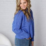 Luna Rolled Round Neck Knit Sweater - Royal Blue - FINAL SALE