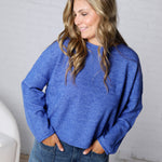 Luna Rolled Round Neck Knit Sweater - Royal Blue - FINAL SALE