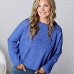 Luna Rolled Round Neck Knit Sweater - Royal Blue - FINAL SALE