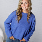 Luna Rolled Round Neck Knit Sweater - Royal Blue - FINAL SALE