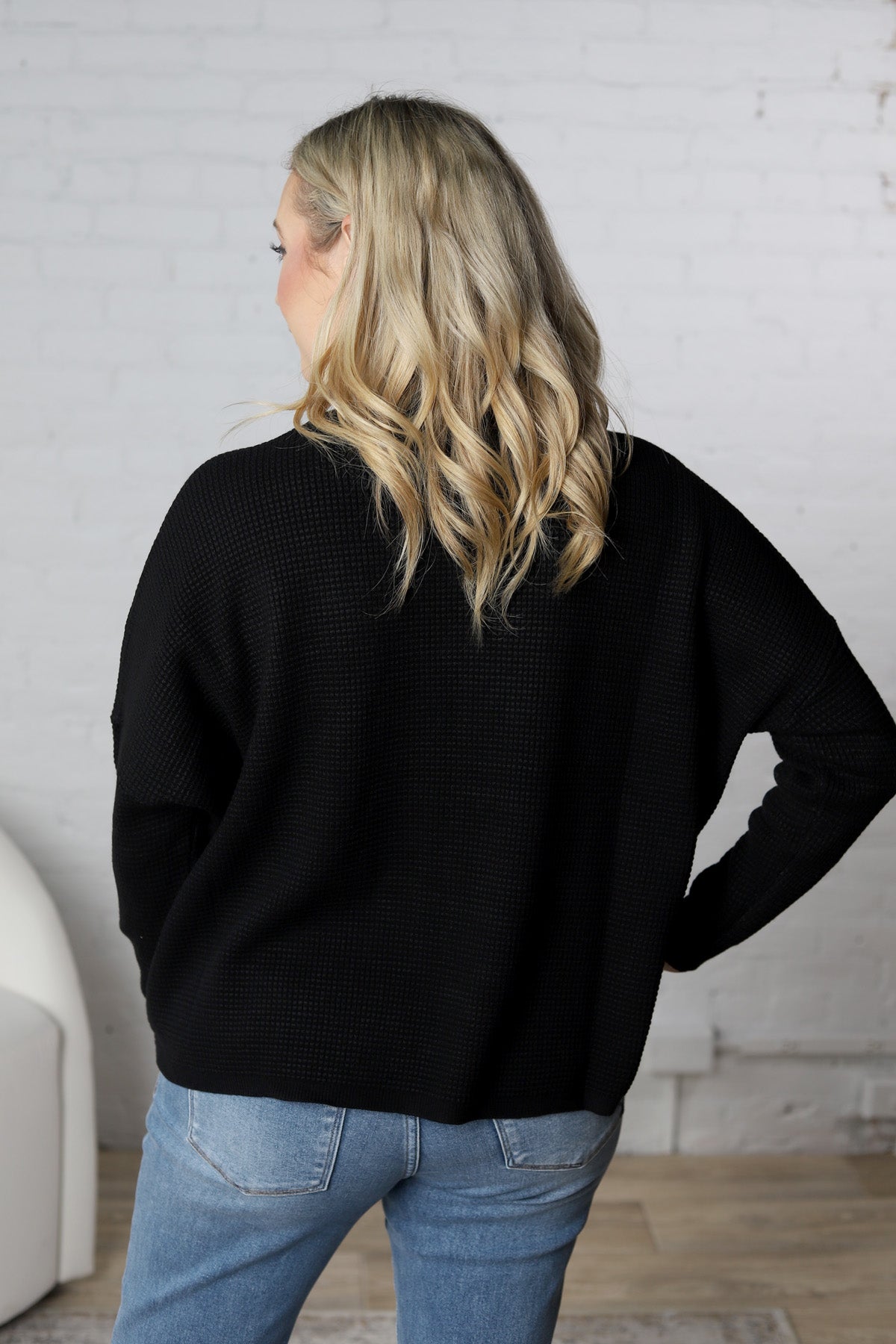 Lydian Waffle Textured Sweater - Black