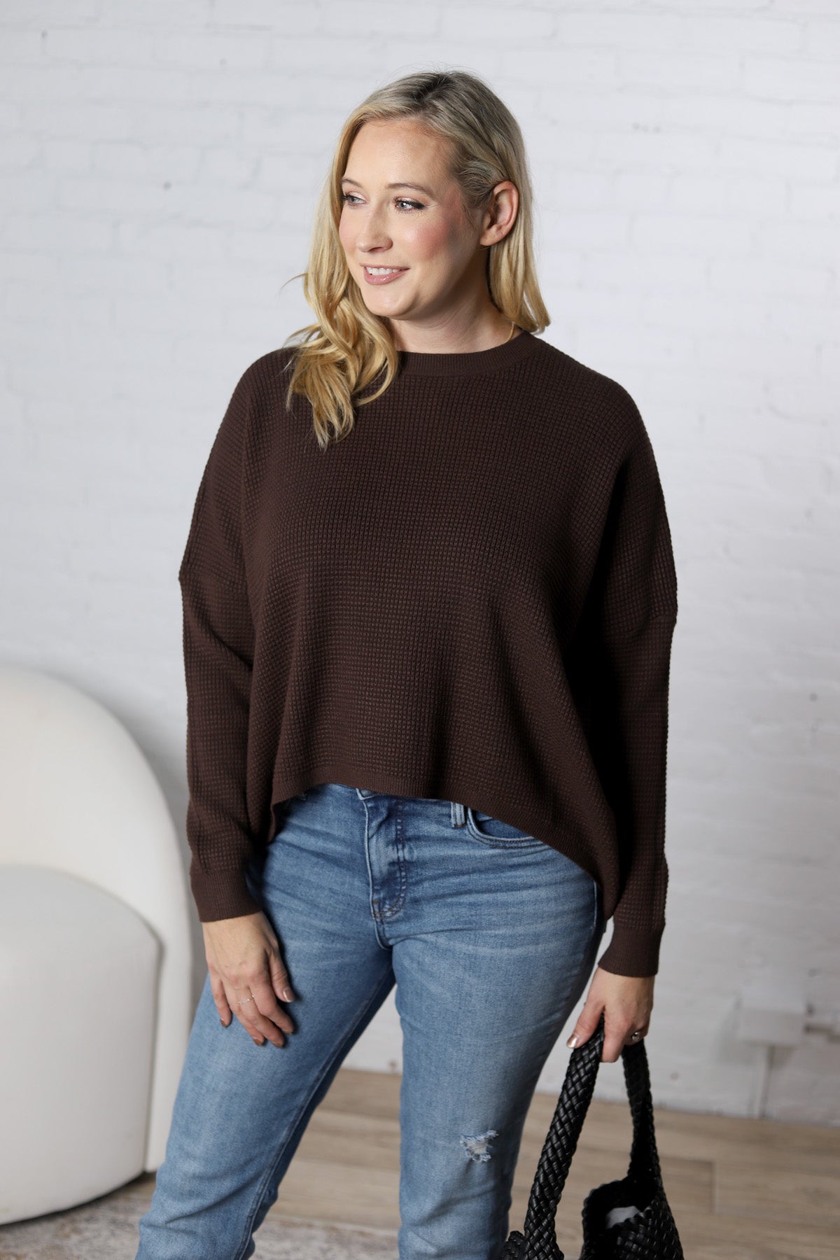 Lydian Waffle Textured Sweater - Cacao