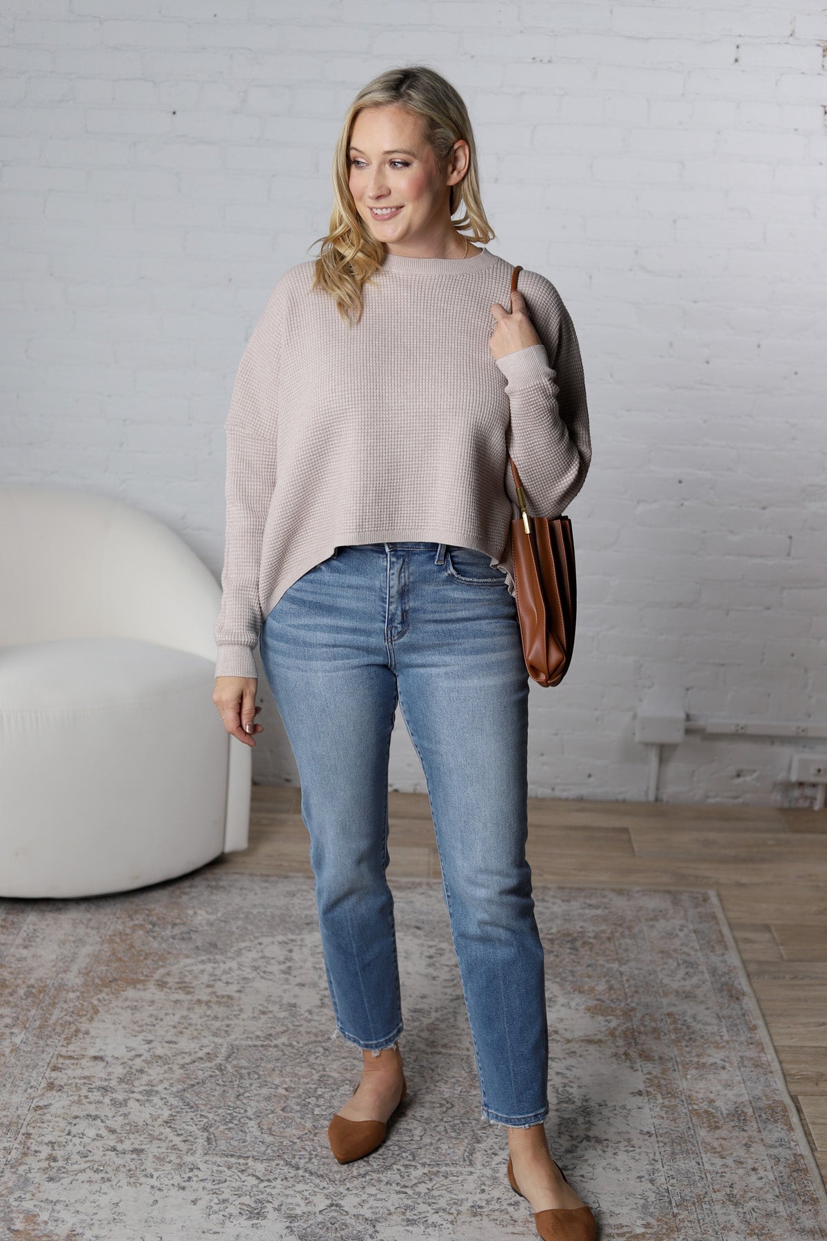 Lydian Waffle Textured Sweater - Stone FINAL SALE