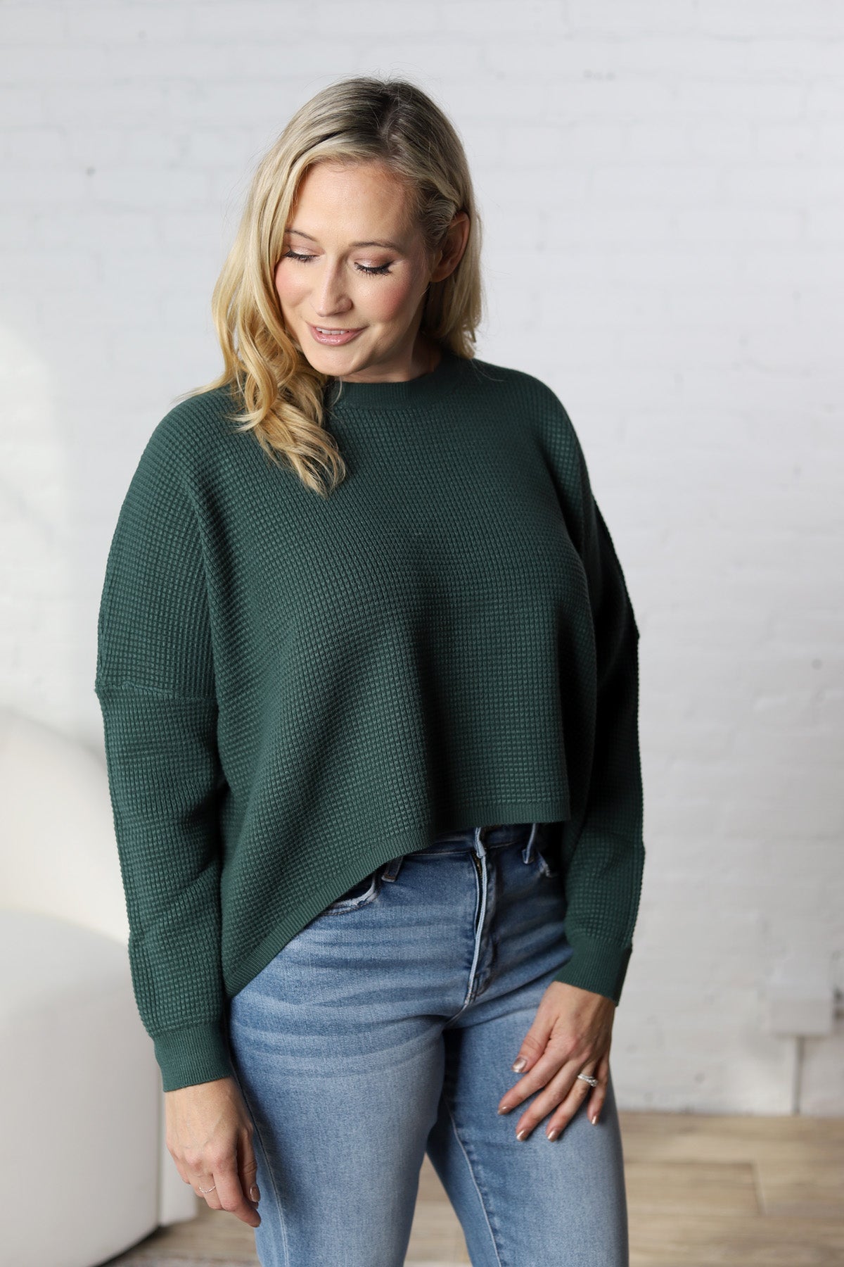 Lydian Waffle Textured Sweater - Trekking Green