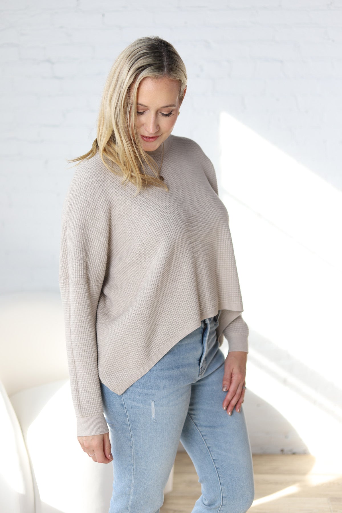 Lydian Waffle Textured Sweater - Warm Grey