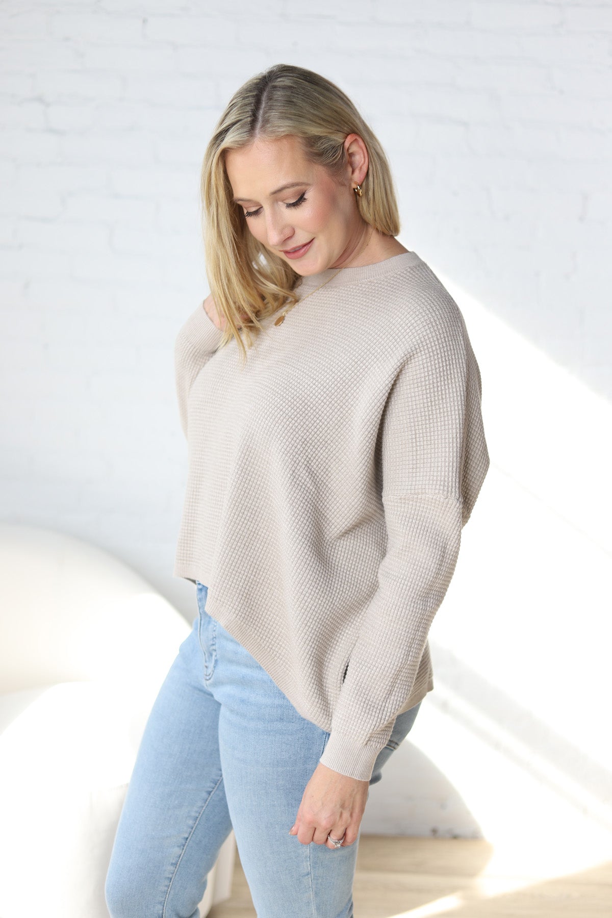 Lydian Waffle Textured Sweater - Warm Grey FINAL SALE